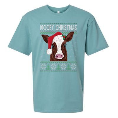 Mooey Christmas Cow Christmas Ugly Sweater Style Pajama Xmas Sueded Cloud Jersey T-Shirt