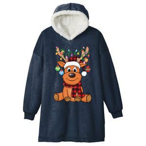 Merry Christmas Cute Reindeer Xmas Family Matching Hooded Wearable Blanket