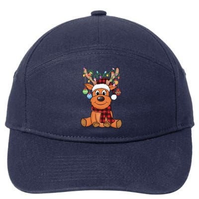 Merry Christmas Cute Reindeer Xmas Family Matching 7-Panel Snapback Hat