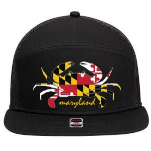 Maryland Crab Cute State Pride Flag 7 Panel Mesh Trucker Snapback Hat