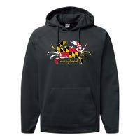 Maryland Crab Cute State Pride Flag Performance Fleece Hoodie