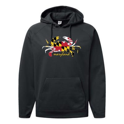 Maryland Crab Cute State Pride Flag Performance Fleece Hoodie