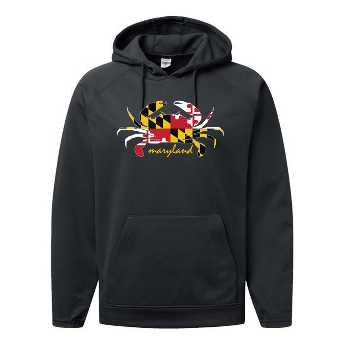 Maryland Crab Cute State Pride Flag Performance Fleece Hoodie