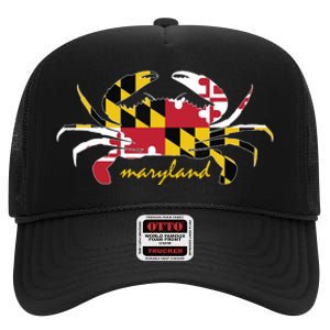 Maryland Crab Cute State Pride Flag High Crown Mesh Back Trucker Hat