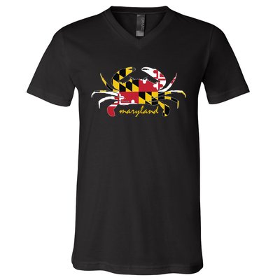 Maryland Crab Cute State Pride Flag V-Neck T-Shirt