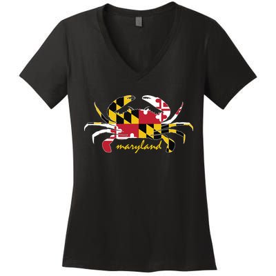 Maryland Crab Cute State Pride Flag Women's V-Neck T-Shirt