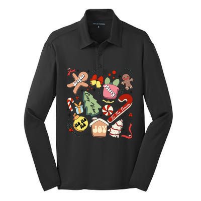 Merry Christmas Candy Cakes Gingerbread Cozy Vibes Silk Touch Performance Long Sleeve Polo