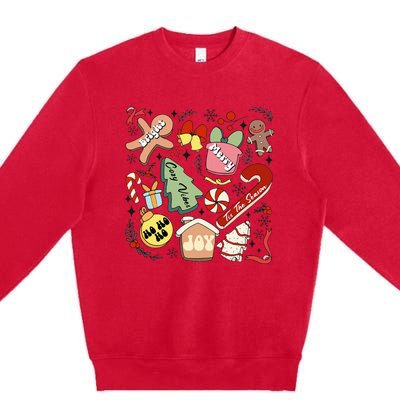 Merry Christmas Candy Cakes Gingerbread Cozy Vibes Premium Crewneck Sweatshirt