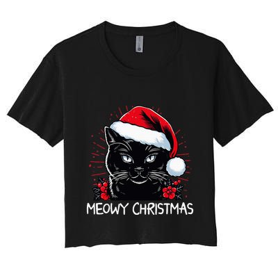 Merry Christmas Celebration Happy Xmas Christmas Black Cat Crop Top