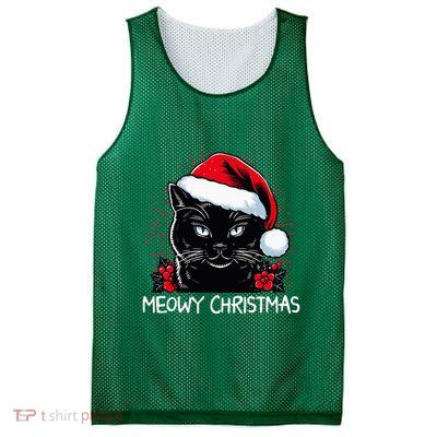 Merry Christmas Celebration Happy Xmas Christmas Black Cat Mesh Reversible Basketball Jersey Tank