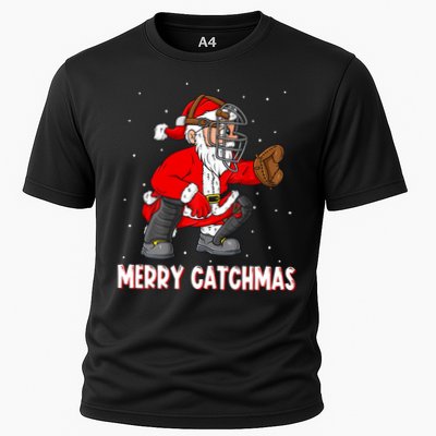 Merry Catchmas Christmas Santa Claus Baseball Catcher Xmas Gift Cooling Performance Crew T-Shirt
