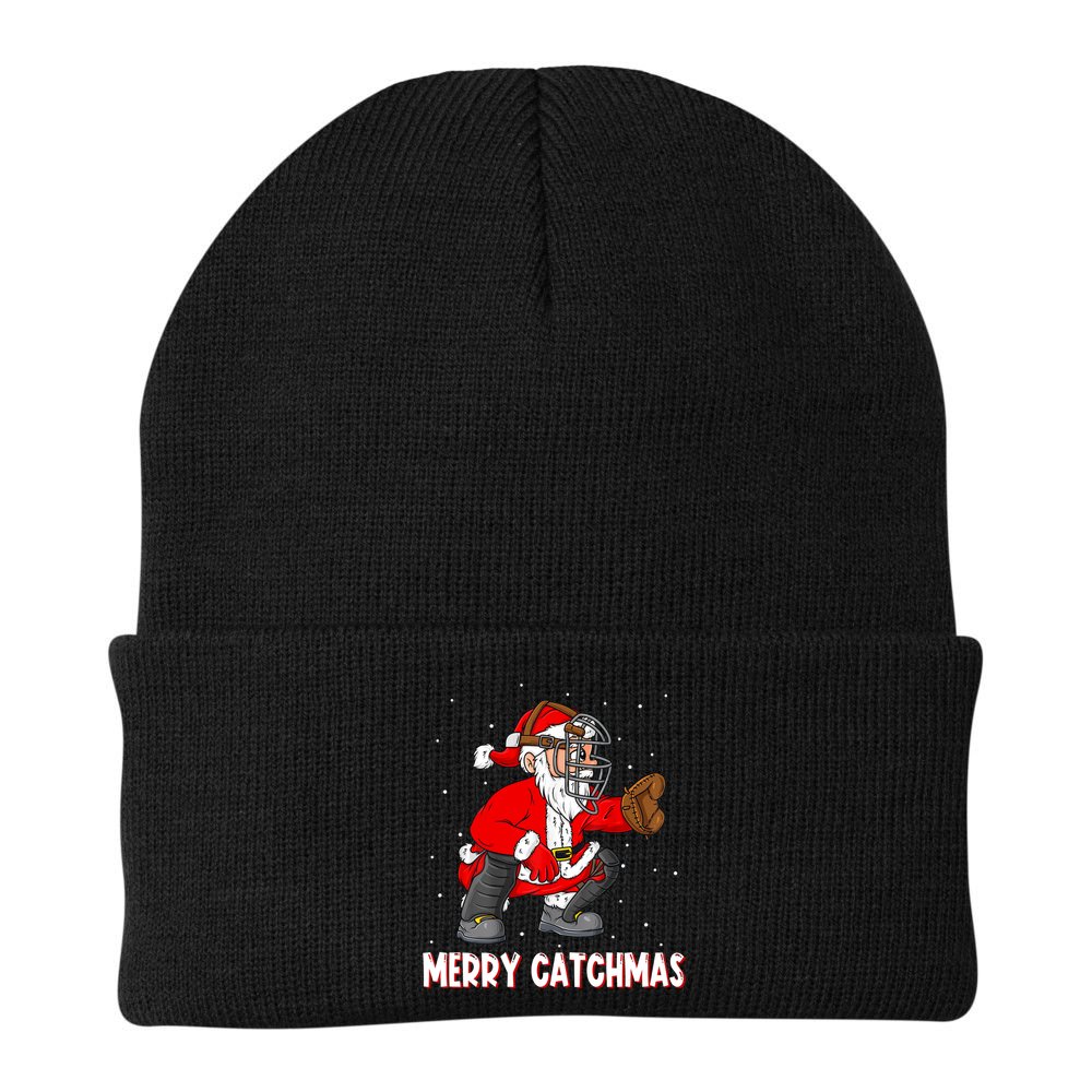 Merry Catchmas Christmas Santa Claus Baseball Catcher Xmas Gift Beanie