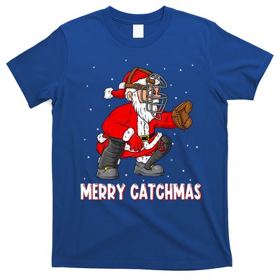 Merry Catchmas Christmas Santa Claus Baseball Catcher Xmas Gift T-Shirt