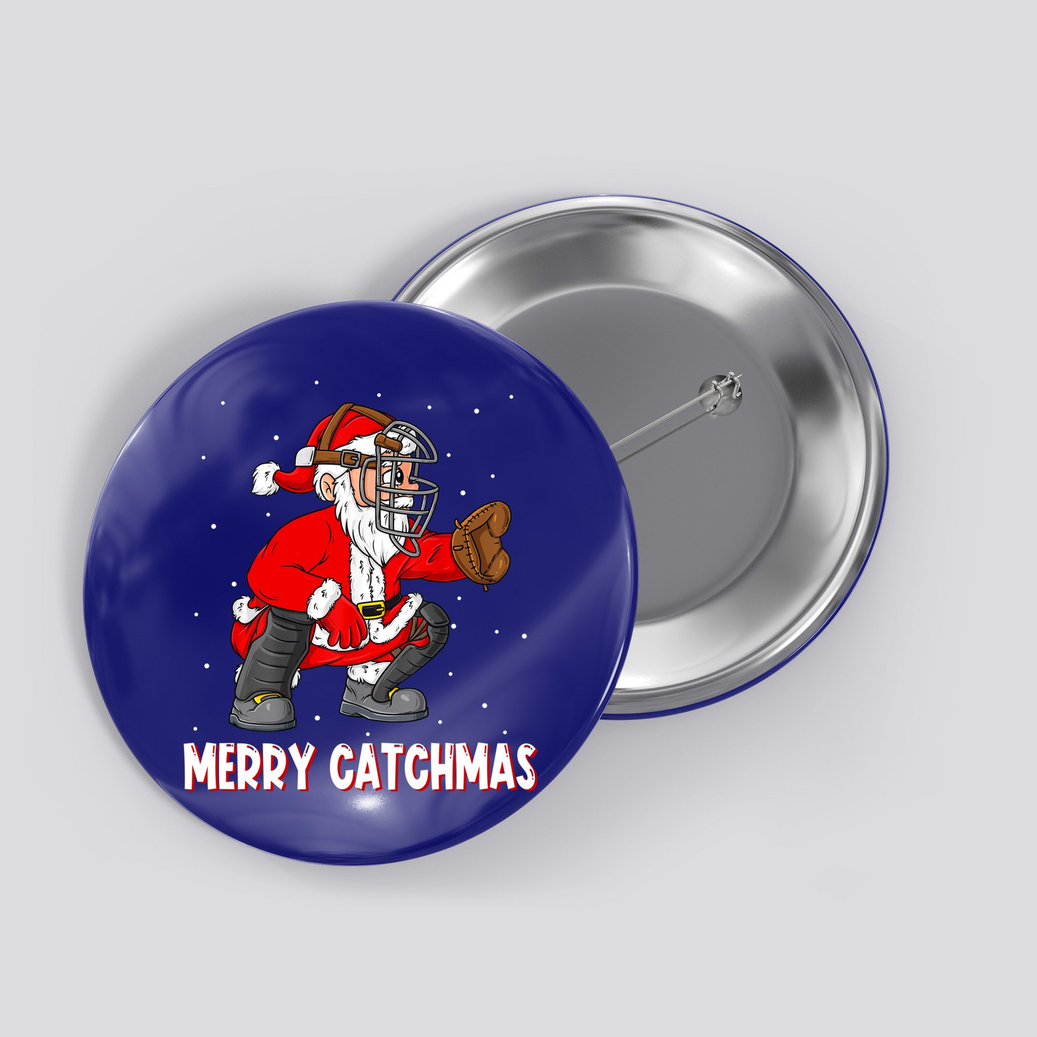 Merry Catchmas Christmas Santa Claus Baseball Catcher Xmas Gift Button