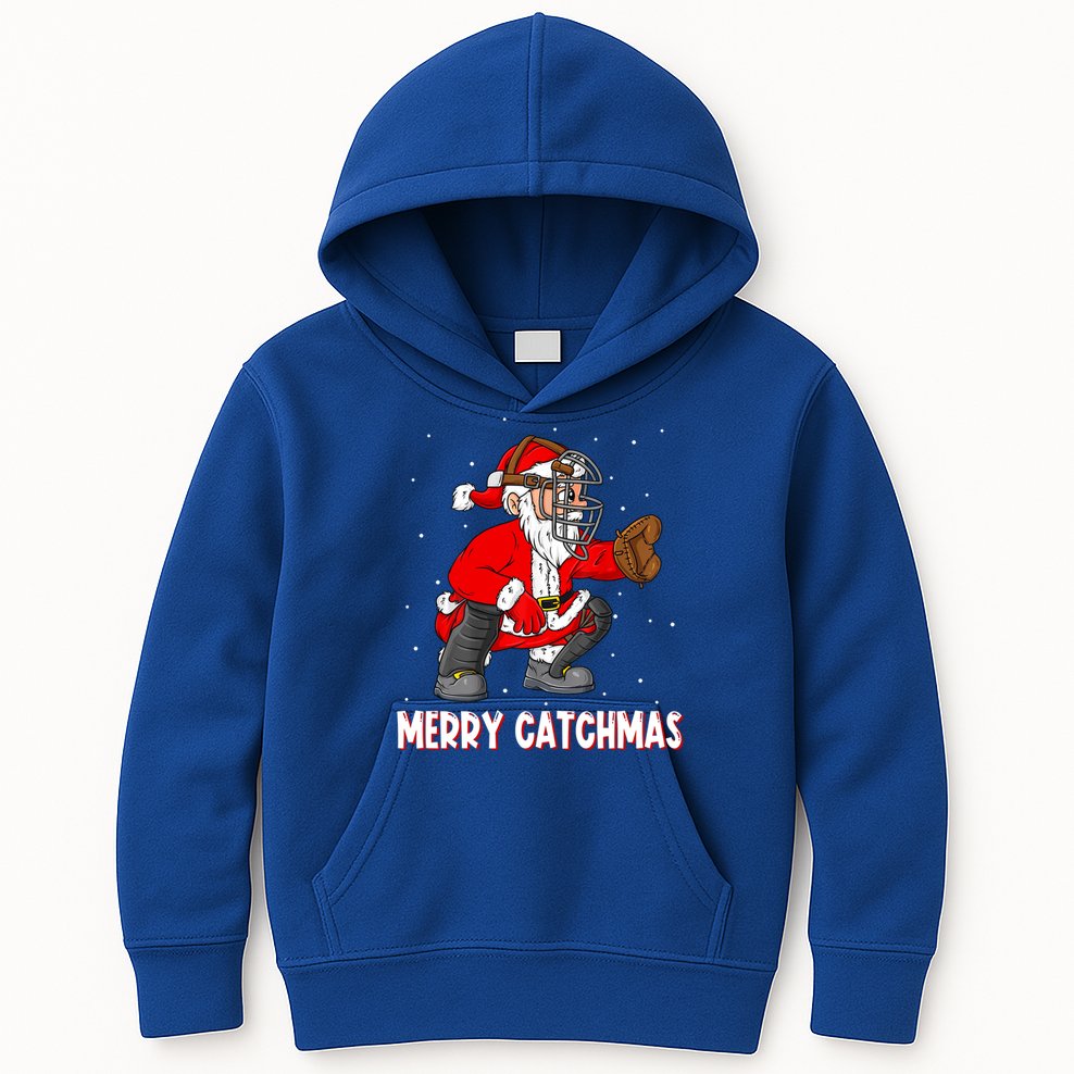 Merry Catchmas Christmas Santa Claus Baseball Catcher Xmas Gift Kids Hoodie