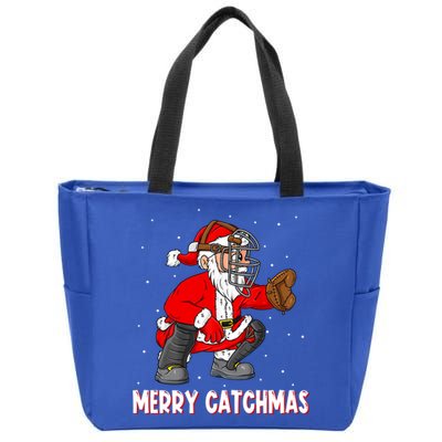 Merry Catchmas Christmas Santa Claus Baseball Catcher Xmas Gift Zip Tote Bag