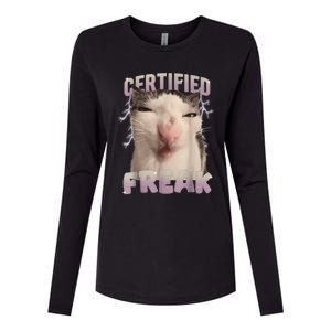 Meme Cat Certified Freak Eat Cement Cursed Cat Funny Womens Cotton Relaxed Long Sleeve T-Shirt