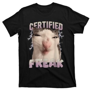 Meme Cat Certified Freak Eat Cement Cursed Cat Funny T-Shirt