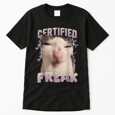 Meme Cat Certified Freak Eat Cement Cursed Cat Funny Tall T-Shirt