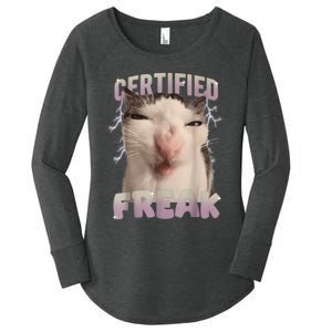 Meme Cat Certified Freak Eat Cement Cursed Cat Funny Women's Perfect Tri Tunic Long Sleeve Shirt