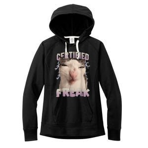 Meme Cat Certified Freak Eat Cement Cursed Cat Funny Women's Fleece Hoodie