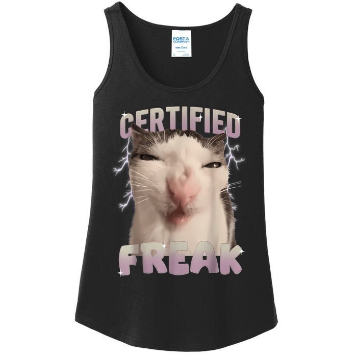 Meme Cat Certified Freak Eat Cement Cursed Cat Funny Ladies Essential Tank