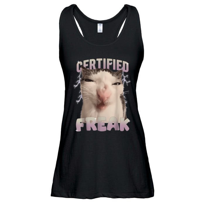 Meme Cat Certified Freak Eat Cement Cursed Cat Funny Ladies Essential Flowy Tank