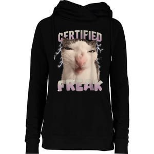 Meme Cat Certified Freak Eat Cement Cursed Cat Funny Womens Funnel Neck Pullover Hood