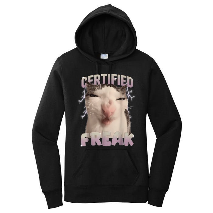 Meme Cat Certified Freak Eat Cement Cursed Cat Funny Women's Pullover Hoodie