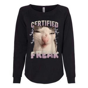 Meme Cat Certified Freak Eat Cement Cursed Cat Funny Womens California Wash Sweatshirt