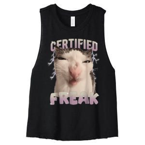 Meme Cat Certified Freak Eat Cement Cursed Cat Funny Women's Racerback Cropped Tank