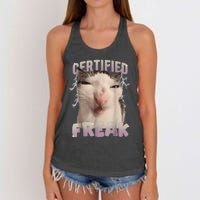 Meme Cat Certified Freak Eat Cement Cursed Cat Funny Women's Knotted Racerback Tank