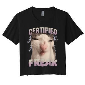 Meme Cat Certified Freak Eat Cement Cursed Cat Funny Women's Crop Top Tee