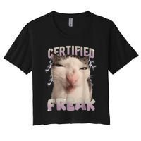 Meme Cat Certified Freak Eat Cement Cursed Cat Funny Women's Crop Top Tee