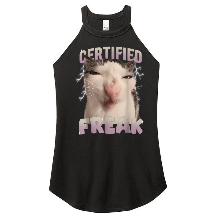 Meme Cat Certified Freak Eat Cement Cursed Cat Funny Women's Perfect Tri Rocker Tank