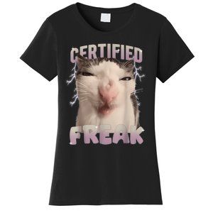 Meme Cat Certified Freak Eat Cement Cursed Cat Funny Women's T-Shirt