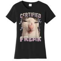 Meme Cat Certified Freak Eat Cement Cursed Cat Funny Women's T-Shirt