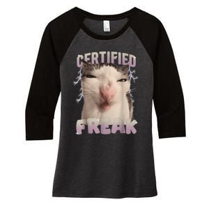 Meme Cat Certified Freak Eat Cement Cursed Cat Funny Women's Tri-Blend 3/4-Sleeve Raglan Shirt