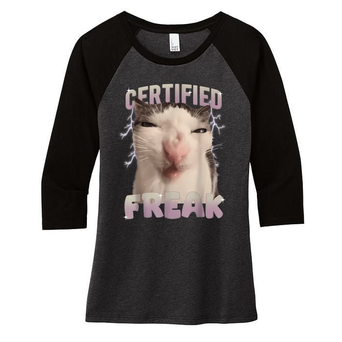 Meme Cat Certified Freak Eat Cement Cursed Cat Funny Women's Tri-Blend 3/4-Sleeve Raglan Shirt