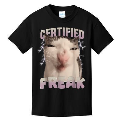 Meme Cat Certified Freak Eat Cement Cursed Cat Funny Kids T-Shirt