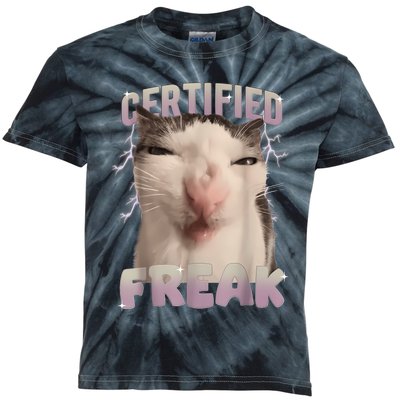 Meme Cat Certified Freak Eat Cement Cursed Cat Funny Kids Tie-Dye T-Shirt