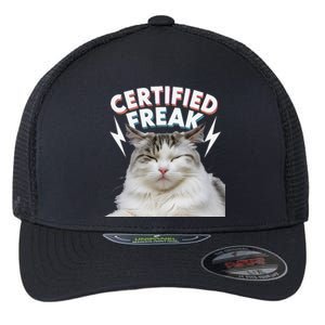 Meme Cat Certified Freak Eat Cement Cursed Cat Funny Flexfit Unipanel Trucker Cap