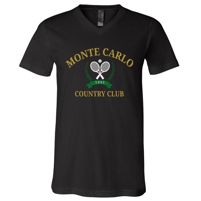 Monte Carlo Country Club Vintage Tennis Aesthetic V-Neck T-Shirt