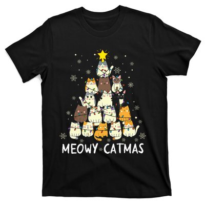 Meowy Catmas Cat Christmas Tree Xmas Funny Santa T-Shirt