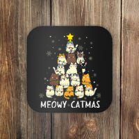 Meowy Catmas Cat Christmas Tree Xmas Funny Santa Coaster