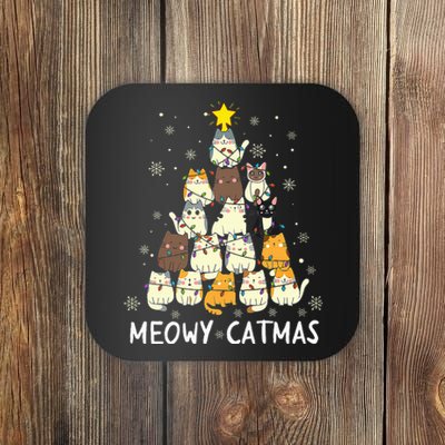 Meowy Catmas Cat Christmas Tree Xmas Funny Santa Coaster