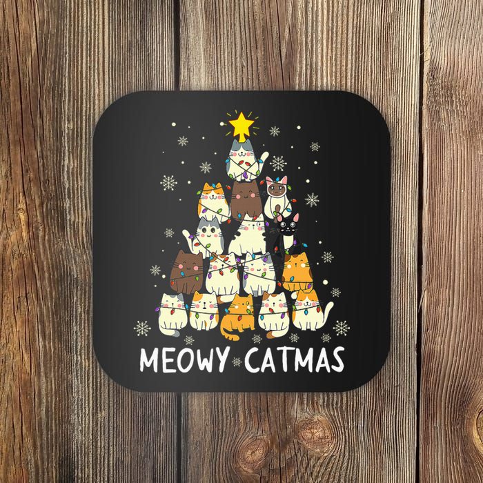 Meowy Catmas Cat Christmas Tree Xmas Funny Santa Coaster