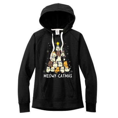 Meowy Catmas Cat Christmas Tree Xmas Funny Santa Women's Fleece Hoodie