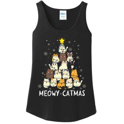 Meowy Catmas Cat Christmas Tree Xmas Funny Santa Ladies Essential Tank