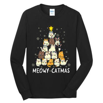 Meowy Catmas Cat Christmas Tree Xmas Funny Santa Tall Long Sleeve T-Shirt